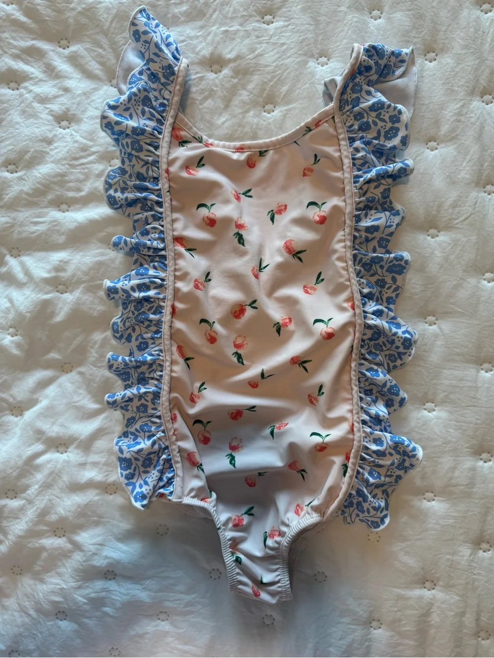 SweetHoney Girls 10Y One-Piece Swimsuit with Blue Floral Ruffle